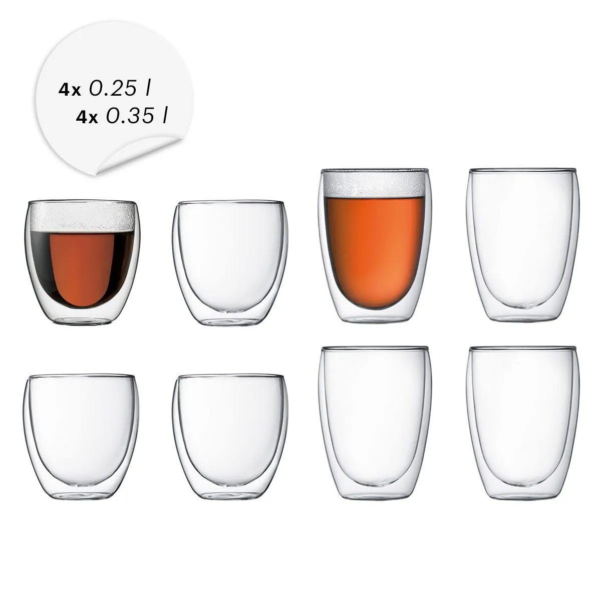 Bodum Pavina Double Wall Glasses Set of 8  (4x2.5ml&4x3.5ml)